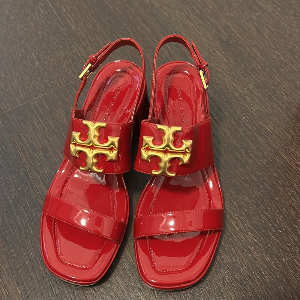 Tory Burch Red Eleanor Block Heeled Sandal